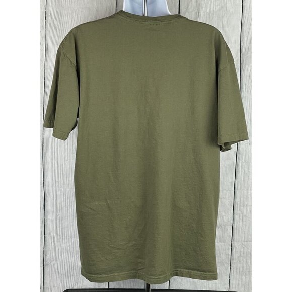 Womens Large Army Green Short Sleeve T-Shirt "...Caffeinate & Hope For The Best" - Picture 5 of 7